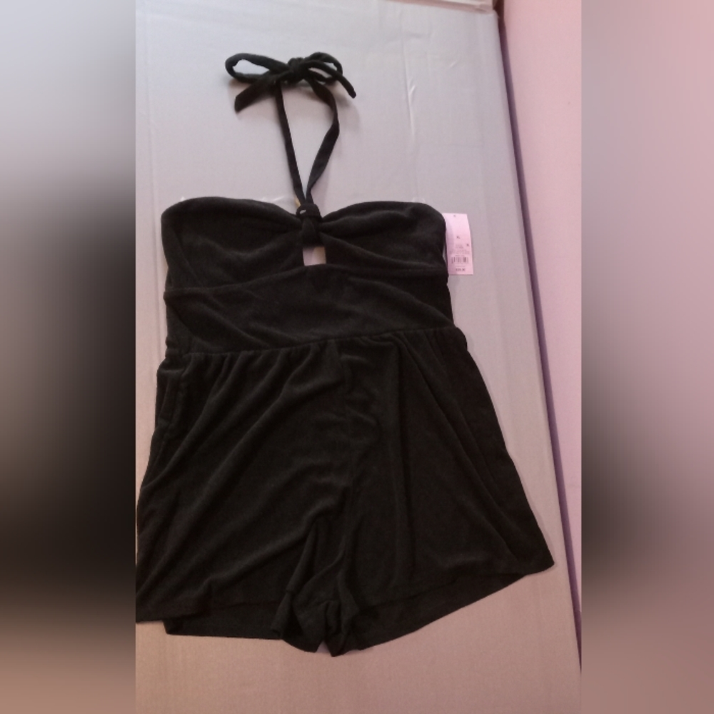 Wild & Fable Black Terry Cloth Romper Swimsuit Cover-up.